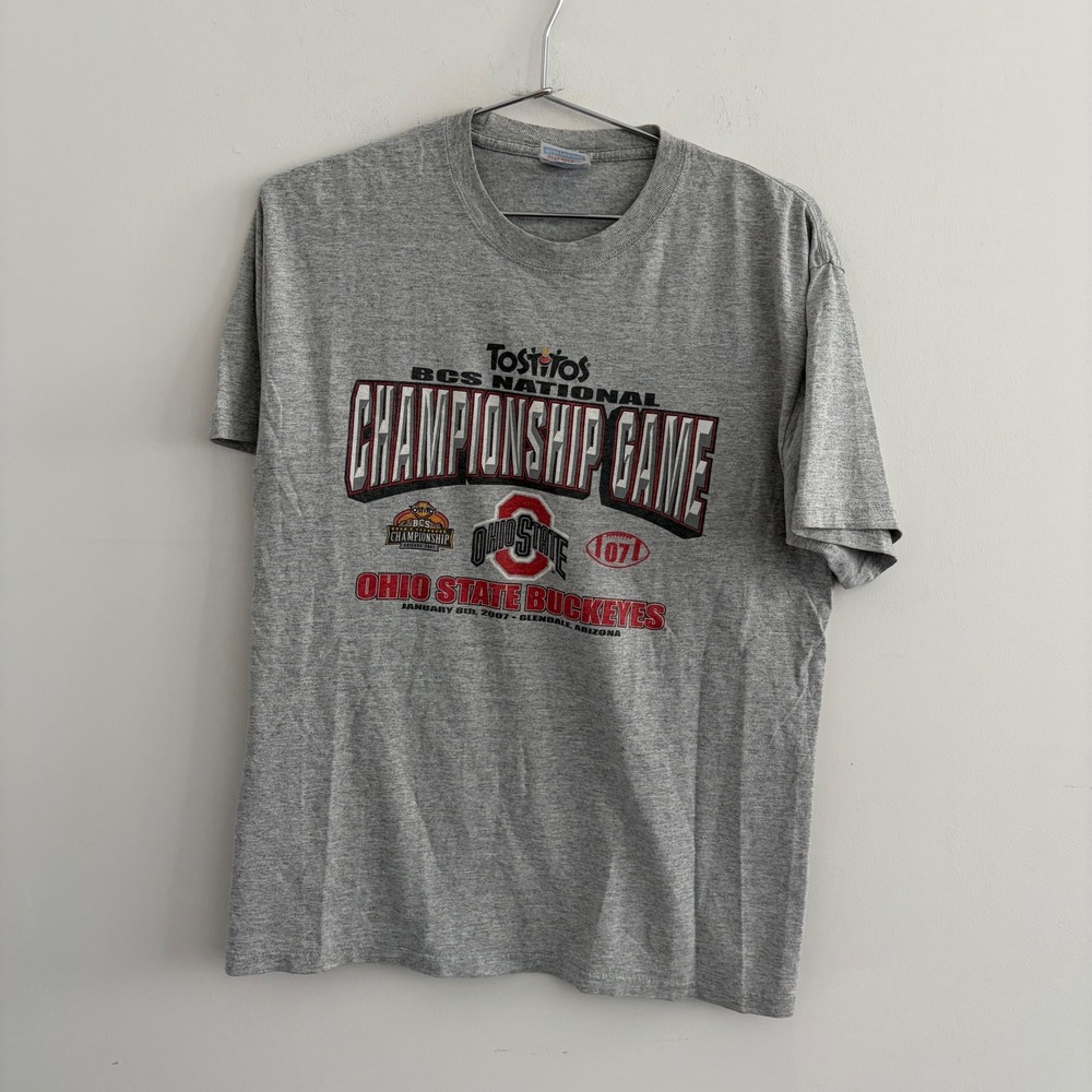 Vintage Hanes Ohio State Buckeyes 2007 BCS National Championship T-Shirt Grey M
